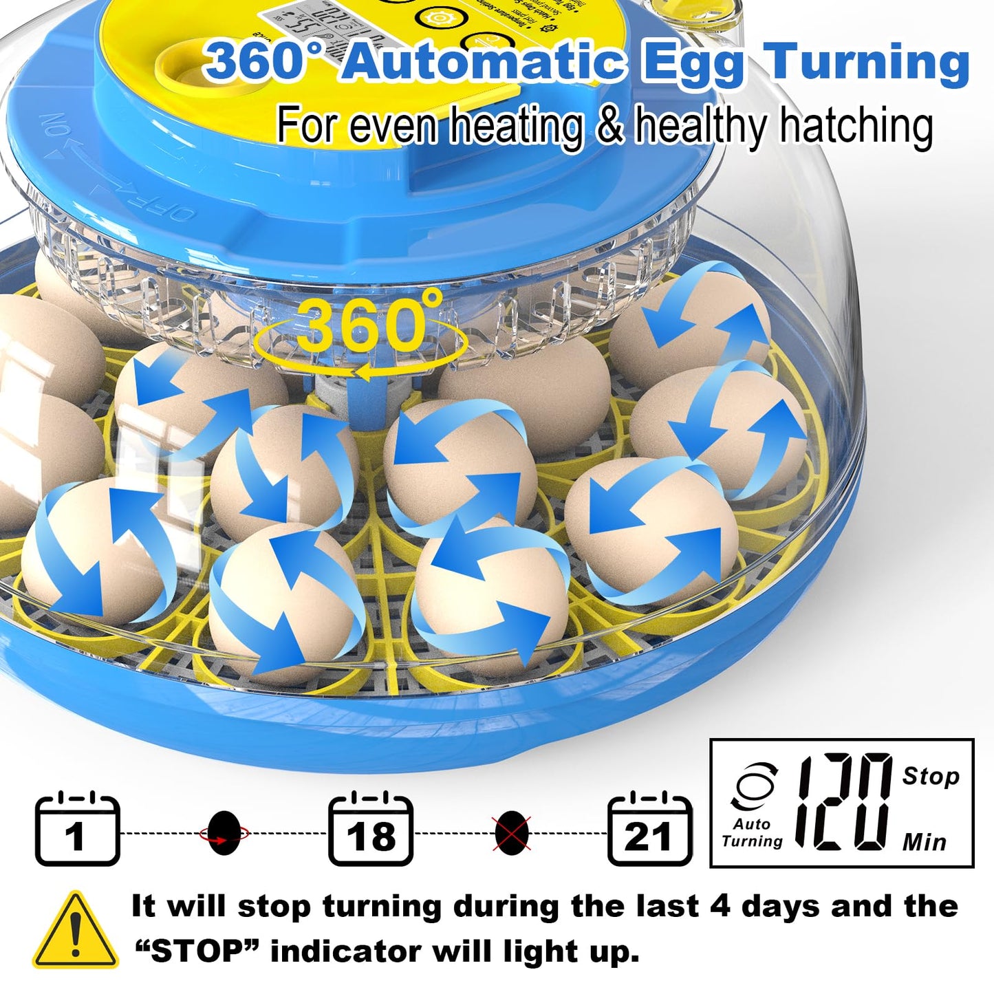 Incubators for Hatching Eggs-18 Egg Incubator with Automatic Egg Turning and Humidity Control, Incubadora de Huevos de Gallina for Chicken, Ducks, Goose, Pigeon, Quail, Smart Incubator with Egg Candle
