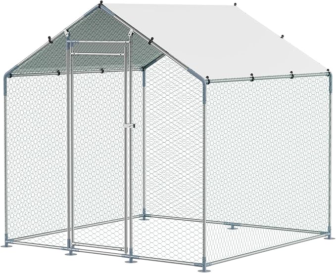 VEVOR Metal Chicken Coop, 6.56x6.56x6.56ft Walk in Chicken Runs for Yards with Cover, Spire Roof Hen House Enclosure with Security Lock, Outdoor Duck Rabbit Poultry Cage Pen for Backyard, Farm, Yard