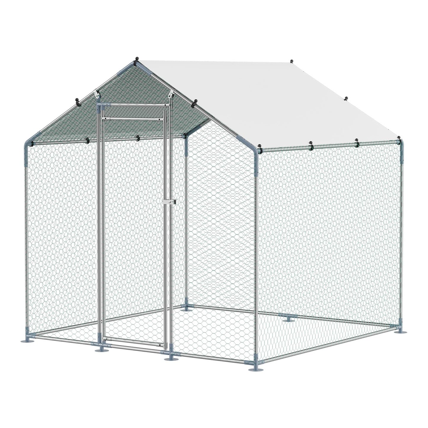 VEVOR Metal Chicken Coop, 6.56x6.56x6.56ft Walk in Chicken Runs for Yards with Cover, Spire Roof Hen House Enclosure with Security Lock, Outdoor Duck Rabbit Poultry Cage Pen for Backyard, Farm, Yard