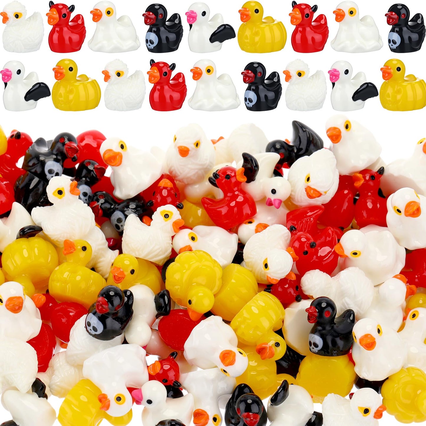 Barydat 200 Pcs Halloween Mini Resin Ducks Figurines Tiny Resin Figures Bulk Miniature Ghost Pumpkin Bat Skull Mummy Ducks Ornaments for Halloween Party Favors Bag Fillers Gifts Dollhouse Decor