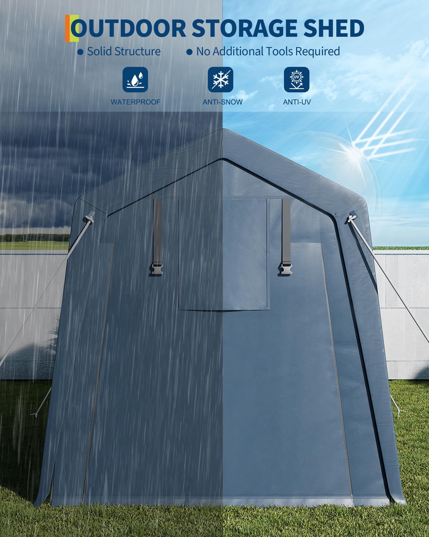 6x8 FT Outdoor Storage Shed, Portable Carport with Roll-up Ventilated Zipper Door and Windows, Heavy Duty Waterproof Tarp, Storage Sheds for Motorcycle, Bike, Firewood, Garden Tools