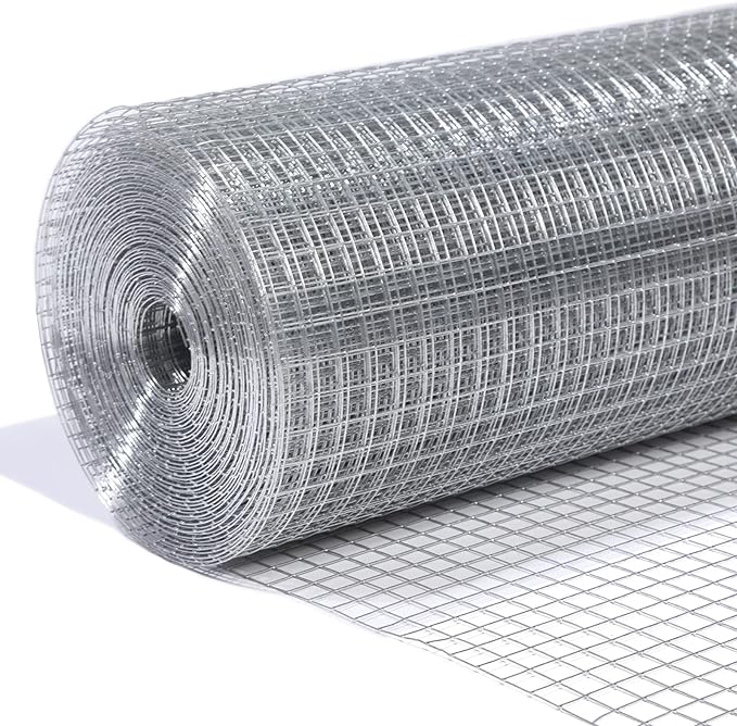 1/2” Galvanized Hardware Cloth 48" x 100' 19 Gauge, Hot-dip Galvanized After Welding, Chicken Wire Raised Garden Bed Plant Supports Poultry Netting Wire Cloth &Galvanized Wire Mesh Roll