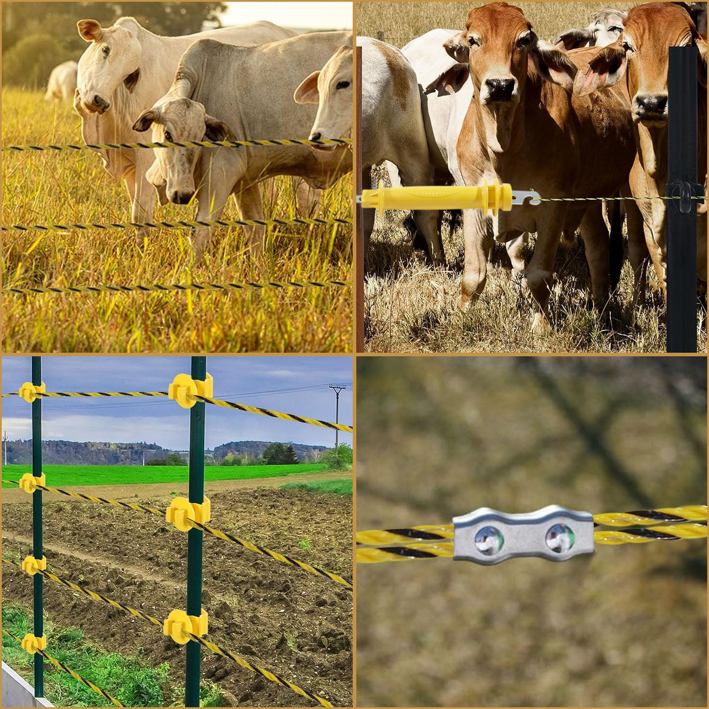 Electric Fence Wire Kit - 1312 Feet 400 Meters Electric Fence Polywire, 50 PCS T-Post Insulators, 25 PCS M4 Heavy Duty Poly Rope Connectors, 5 PCS Robber Electric Fence Gate Handle Insulators