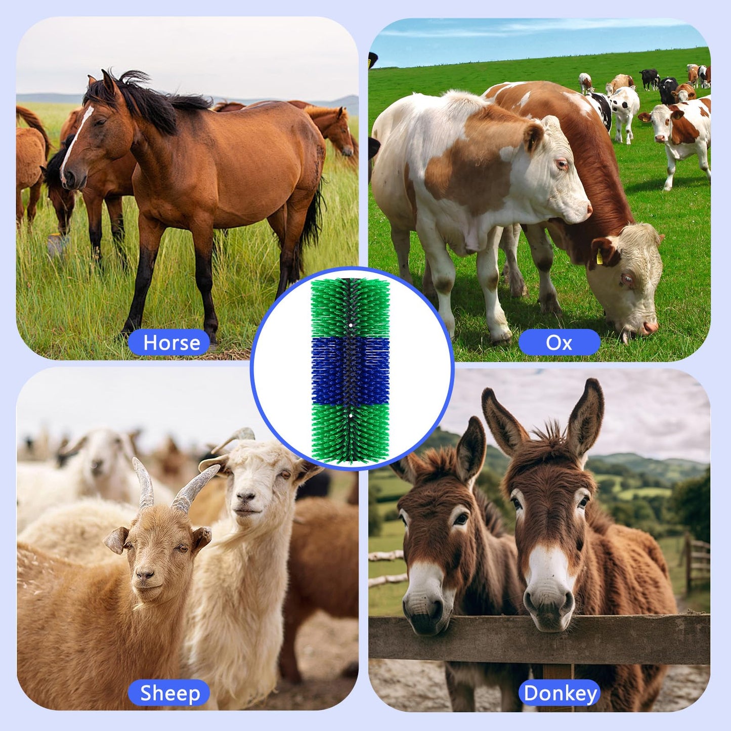 Livestock Scratching Brush,Horse Brushes for Grooming,Itch Relief Horse Scratcher Brushes Kit with Two Sets of Mounting Screws for Goat Cattle Cow Sheep Pig,1 Pack