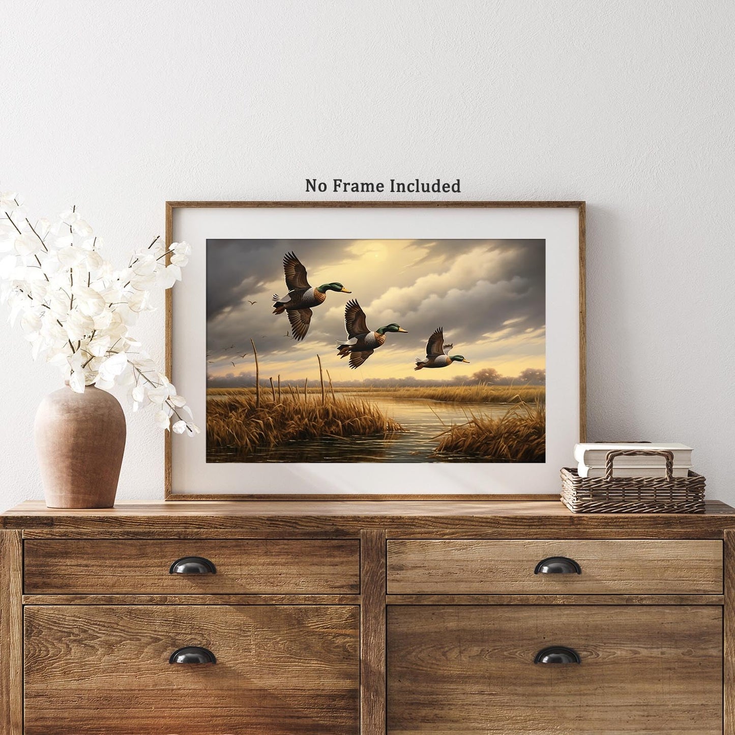 Flying Ducks Wall Art Wild Duck Pictures Farm Rustic Wildlife Art Flying Bird Poster Hunting Duck Painting Wildlife Animal Posters Wild Bird Prints Nature Animal Posters for Bedroom 16x24inch No Frame
