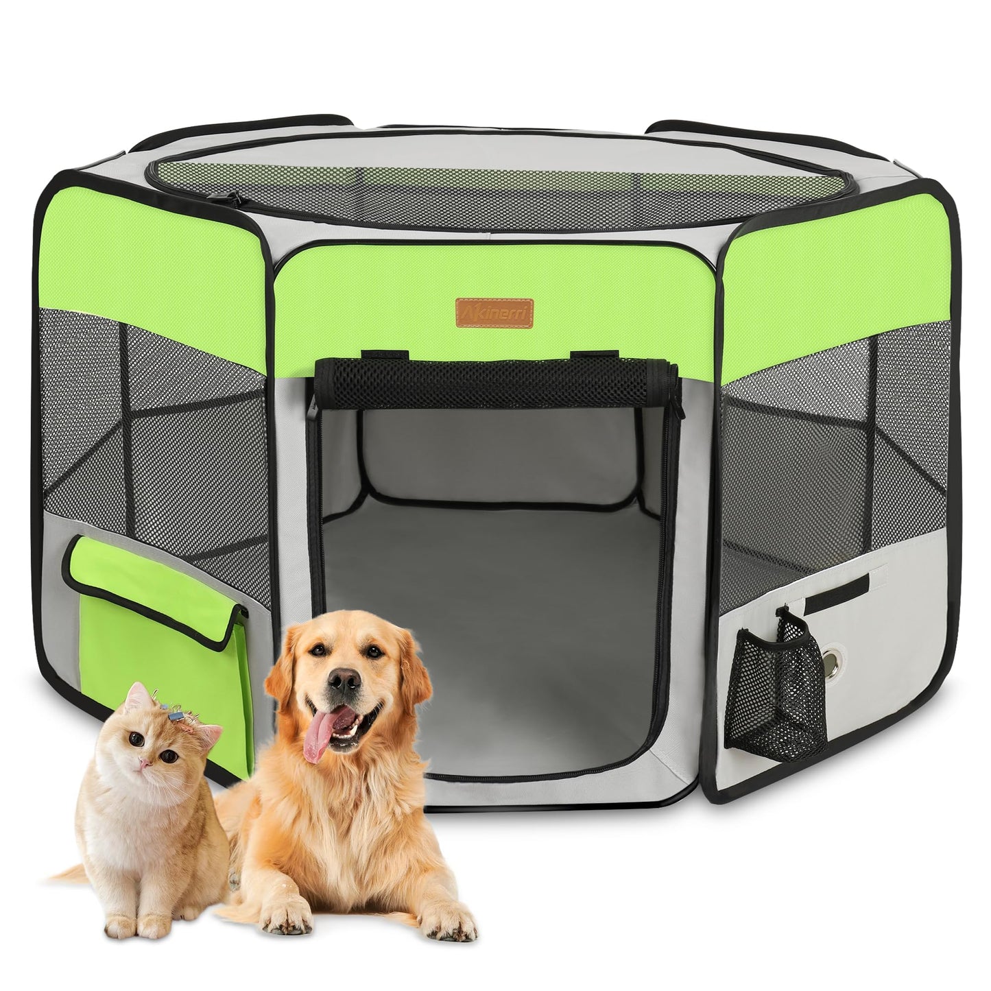 Dog Playpen, Portable Pet Play Pen for Cat, Puppies, Rabbits, Chickens, Foldable Large-Capacity Pet Tent for Indoor/Outdoor Travel Camping Green