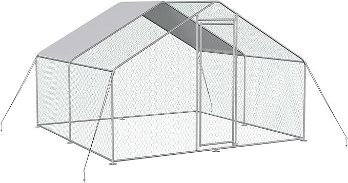 Large Metal Chicken Coop Run Cage Walk-in Poultry with Cover Chicken Pen for Yard with Waterproof and Anti-Ultraviolet Cover Outdoor Farm Use Rabbits House Duck Habitat, 2 Rooms