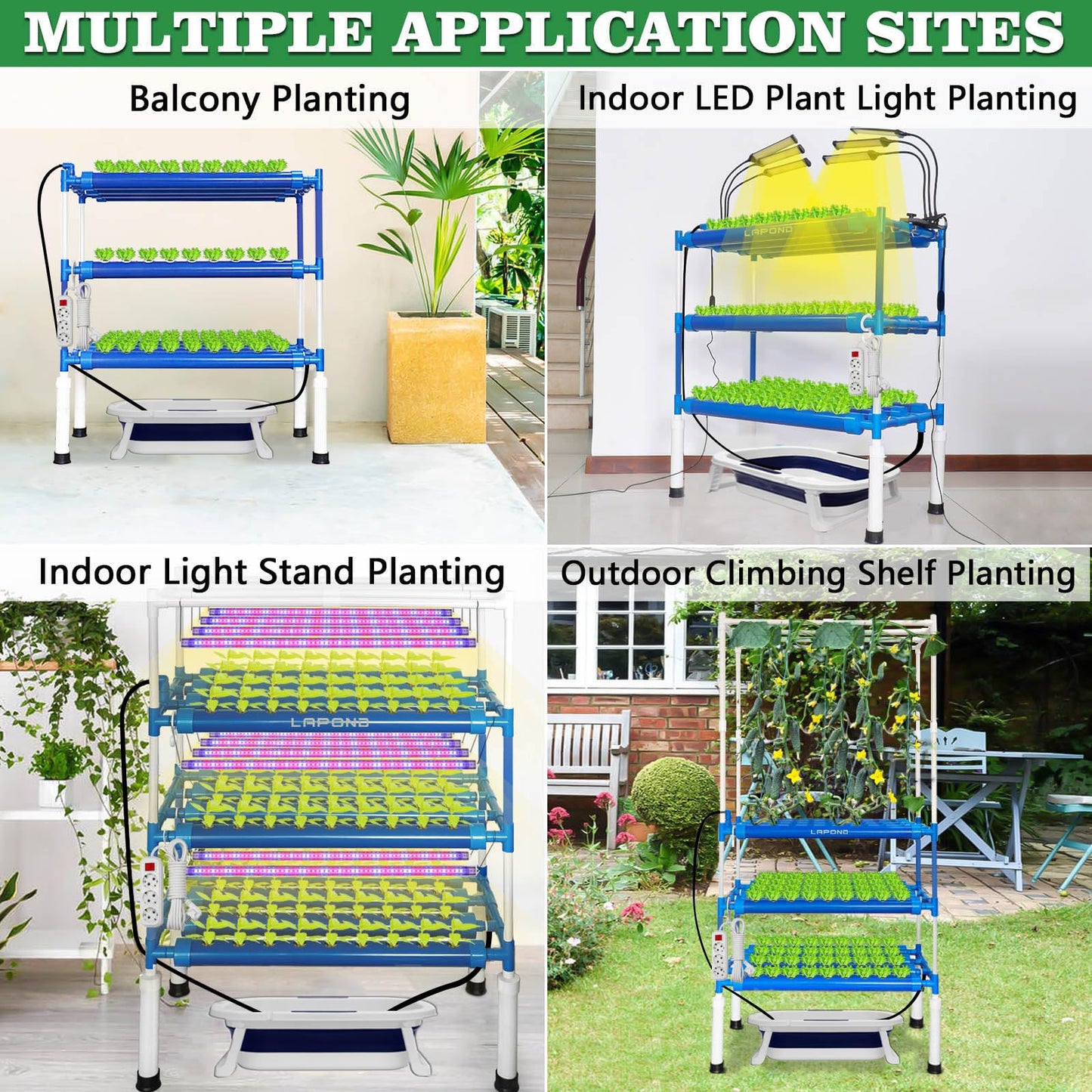 LAPOND Block Light Hydroponics Growing System Kit with LED Grow Lights,108 Plant Sites 3 Layers Food-Grade PVC-U Pipes for Leafy Vegetables,Fruits, Herbs(Deluxe Version)