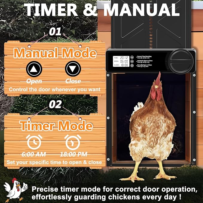 INNOLAND Automatic Chicken Coop Door - Large with Manual & Timer Mode, Automatic Chicken Door | Aluminum Alloy | Anti-Pinch | Large Programmable LCD Screen, Chicken Coop Door with Low Battery Warning