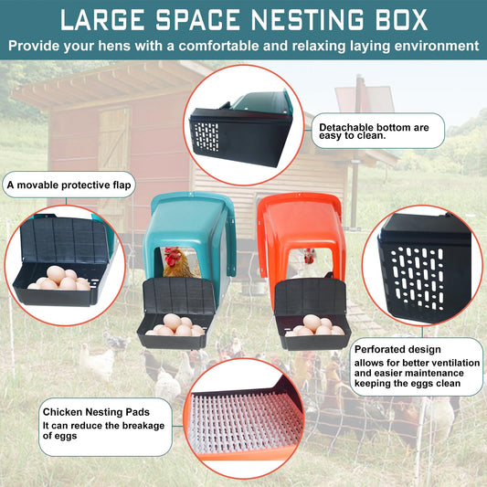 HOLOLIJO 10-Pack Chicken Nesting Boxes with Perch, Roll-Out Laying Boxes for Hens,Egg Nesting Box for Chicken Coop, Large