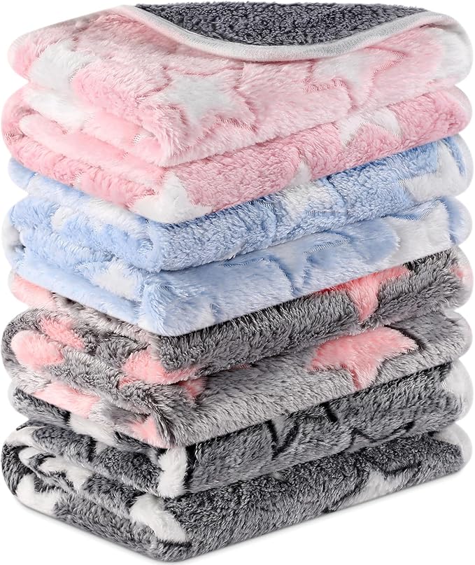 Reginary 4 Pcs Waterproof Guinea Pig Blankets Washable Small Animal Fleece Bedding Absorbent Guinea Pig Cage Liners Reusable Pet Pee Pad Sleep Mat for Hamster Ferret(Cute Star Pattern,24 x 16 Inch)