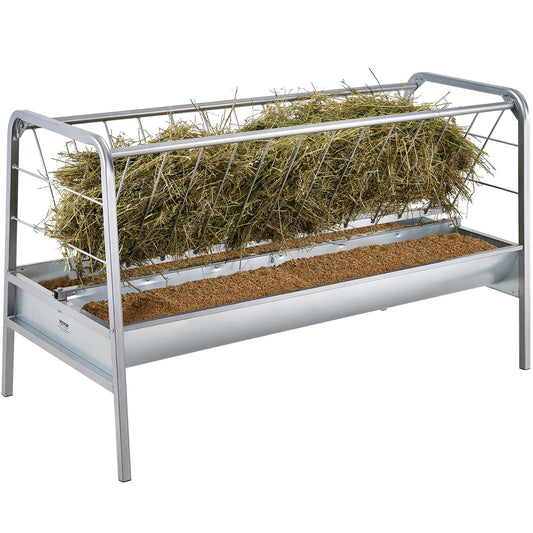 VEVOR 2 in 1 Livestock Hay Feeder, 80-Gallon Capacity, 59" Long Goat Hay Feeder with Deeper Feeding Pan, Heavy Duty Steel for Sheep Farms Sheds