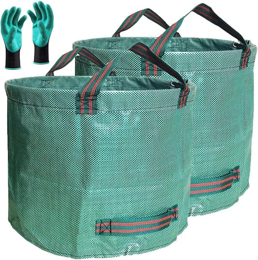 Professional 2-Pack 106 Gallon Large Lawn Garden Bags (D31, H31 in) Yard Waste Bags with Gardening Gloves, Big Leaf Bag,Yard Debris Bags,Garden Trash Container,Lawn Grass Clippings,Weeds Bag 4 Handles
