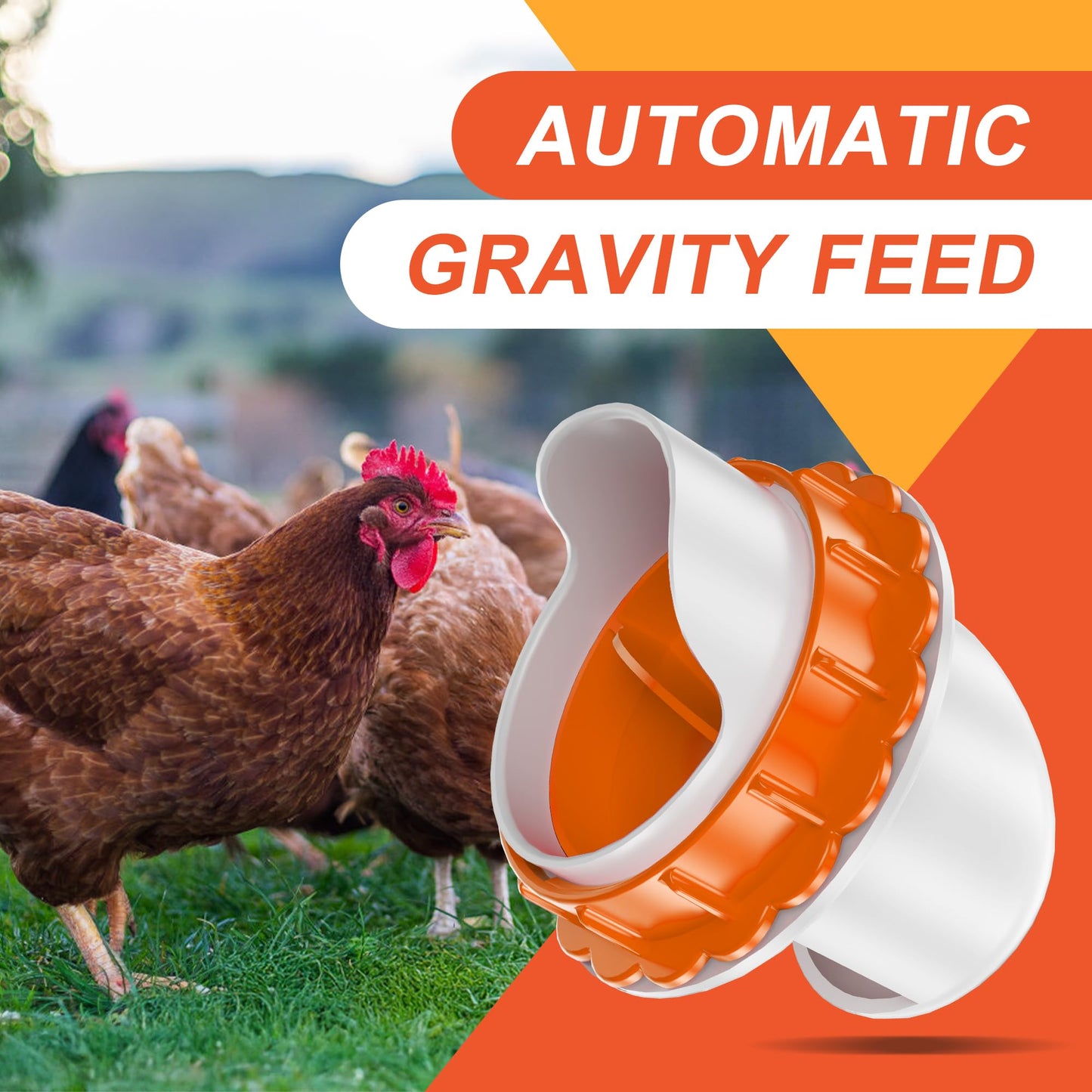 ZenxyHoC DIY Chicken Feeders No Waste, 8 Ports Poultry Feeder with Hole Saw for Buckets Troughs Orange