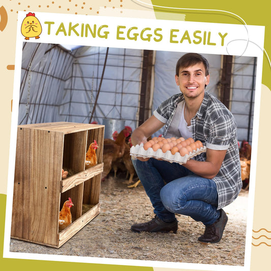 Cinnvoice Chicken Nesting Boxes 4 Compartment Wooden Chicken Laying Boxes for Hens Ducks Poultry Easy Egg Collection