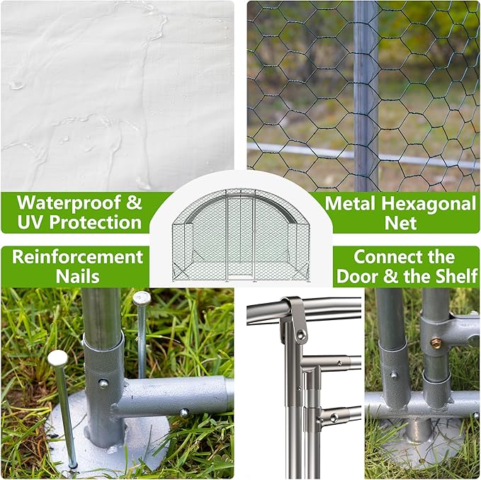 Large Metal Chicken Coop, Walk-in Chicken Run Pen with Waterproof Anti-UV Cover, Dome Roof Poultry Cage for Outdoor, Backyard, Farm (9.84'L x 13.12'W x 6.56' H)