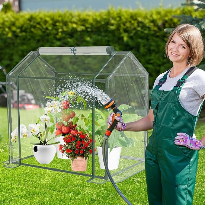 Mini Greenhouse for Indoor Outdoor Plants, Durable Green House with Roll-up Zipper Door，Grow Plant House Tent with Transparent PVC Cover 33.5”x23.2”x32.5”