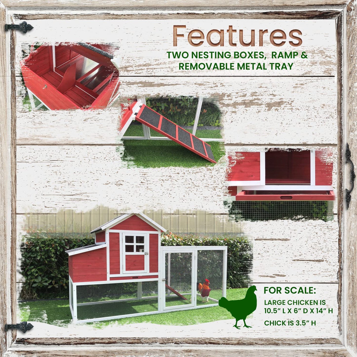 Hanover Outdoor Elevated Wooden Chicken Coop with Ramp, Nesting Box, Large Wire Mesh Run, Waterproof Roof, Removable Tray, Ventilated Fir Wood Chicken Run, Perfect for Backyard, Patio, or Lawn