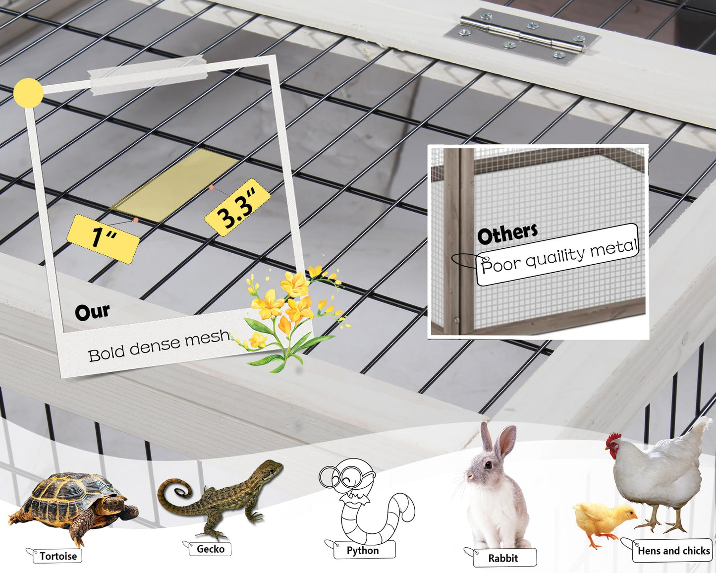 Tortoise House Habitat Wooden, Chicken Coop with Run Rabbit Hutch Small Animal Hutch Enclosure Indoor/Outdoor-Grey + White Trim