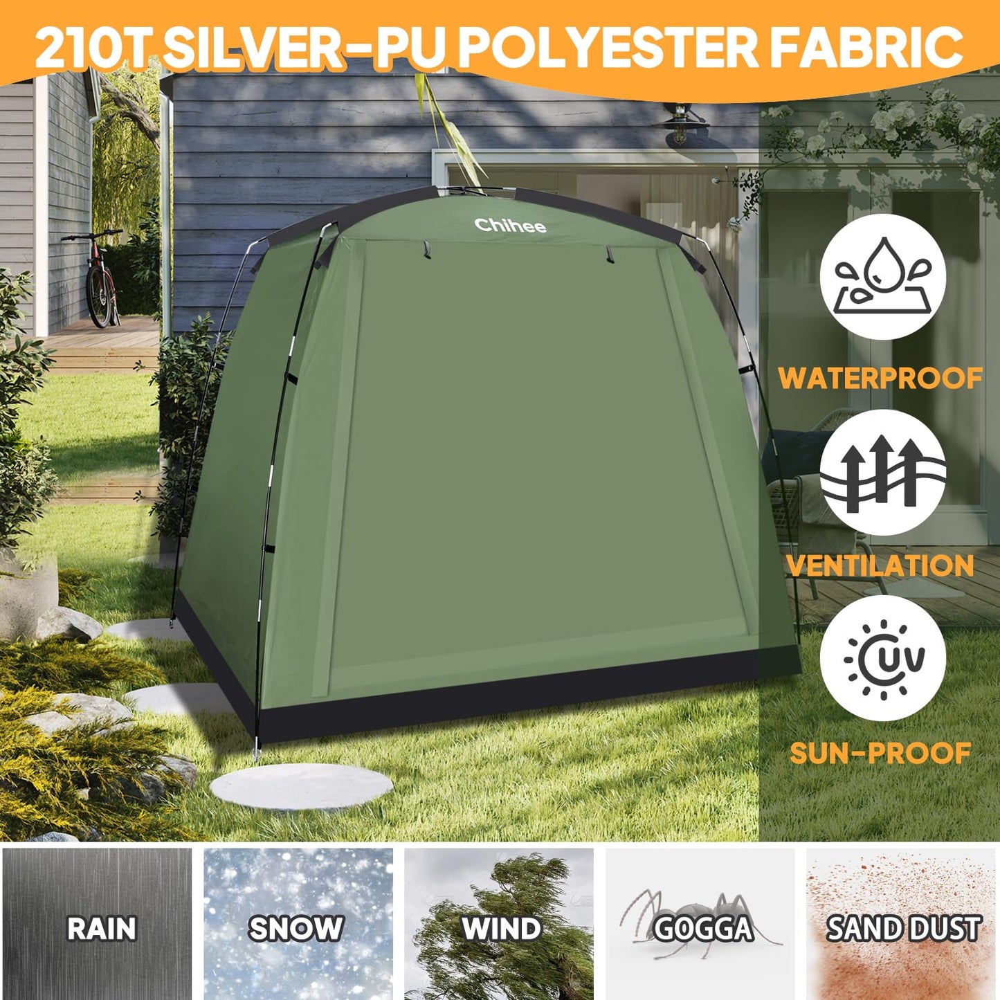 Chihee Bike Covers Shelter Bicycle Storage Sheds Travel Bike Tent Portable Waterproof Bicycle Cover for 2-3 Bikes 2 Doors Outdoor Storage for Motorcycle Garden Tools Lawn Mower All Seasons Easy Setup