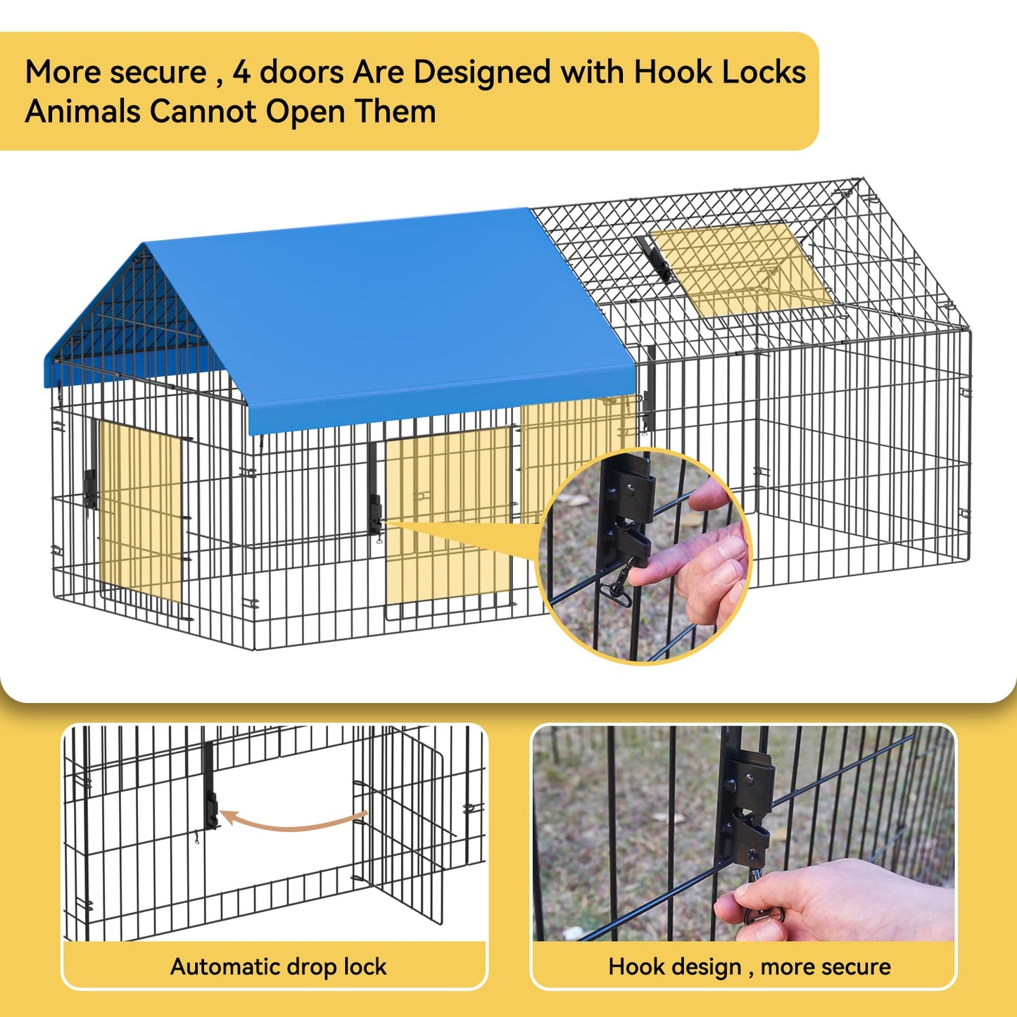 INJOPEXI Metal Chicken Coop 71.7"×30"×31" Chicken Runs for Yard with Cover Chicken Playpen Enclosure Chicken Pen Kennel Duck Coop Cage Hutch Fence for Outdoor Backyard Farm Rabbit Small Animal Poultry