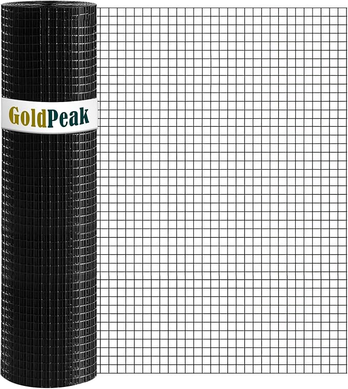 GoldPeak Black Hardware Cloth 1/2 inch 36in. x 50ft. 19 Gauge - Vinyl Coated Chicken Wire Mesh Roll Garden Fence Chicken Coop Wire Cage Wire Rabbit Wire Rodent Mesh Chicken Fence