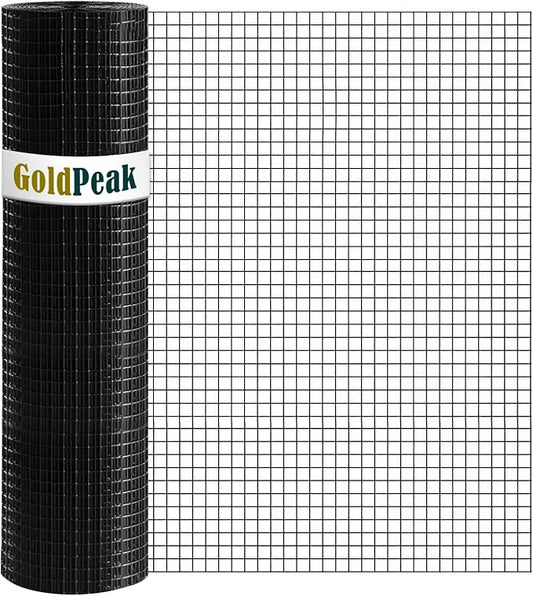 GoldPeak Hardware Cloth 1/2 inch 48 x 50 ft 19 Gauge - Black Vinyl Coated Wire Mesh Roll Chicken Wire Fencing Chicken Fence Garden Fencing Tree Guard Hardware Mesh