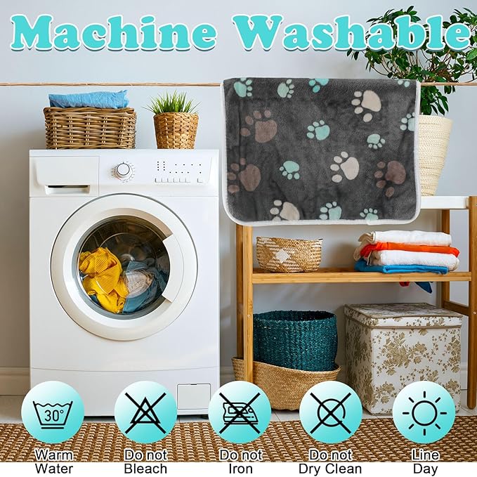 Reginary 4 Pcs Waterproof Guinea Pig Blankets Washable Small Animal Fleece Bedding Absorbent Guinea Pig Cage Liners Reusable Pet Pee Pad Sleep Mat for Hamster Ferret(Cute Paw,24 x 16 Inch)