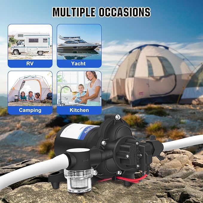 ECO-WORTHY RV Fresh Water Pump 12V DC 3.5GPM 45PSI with Pressure Switch, 12Volt Self Priming Water Pressure Diaphragm Pump On demand for RV Yacht Camper Sprayer Food Truck Black