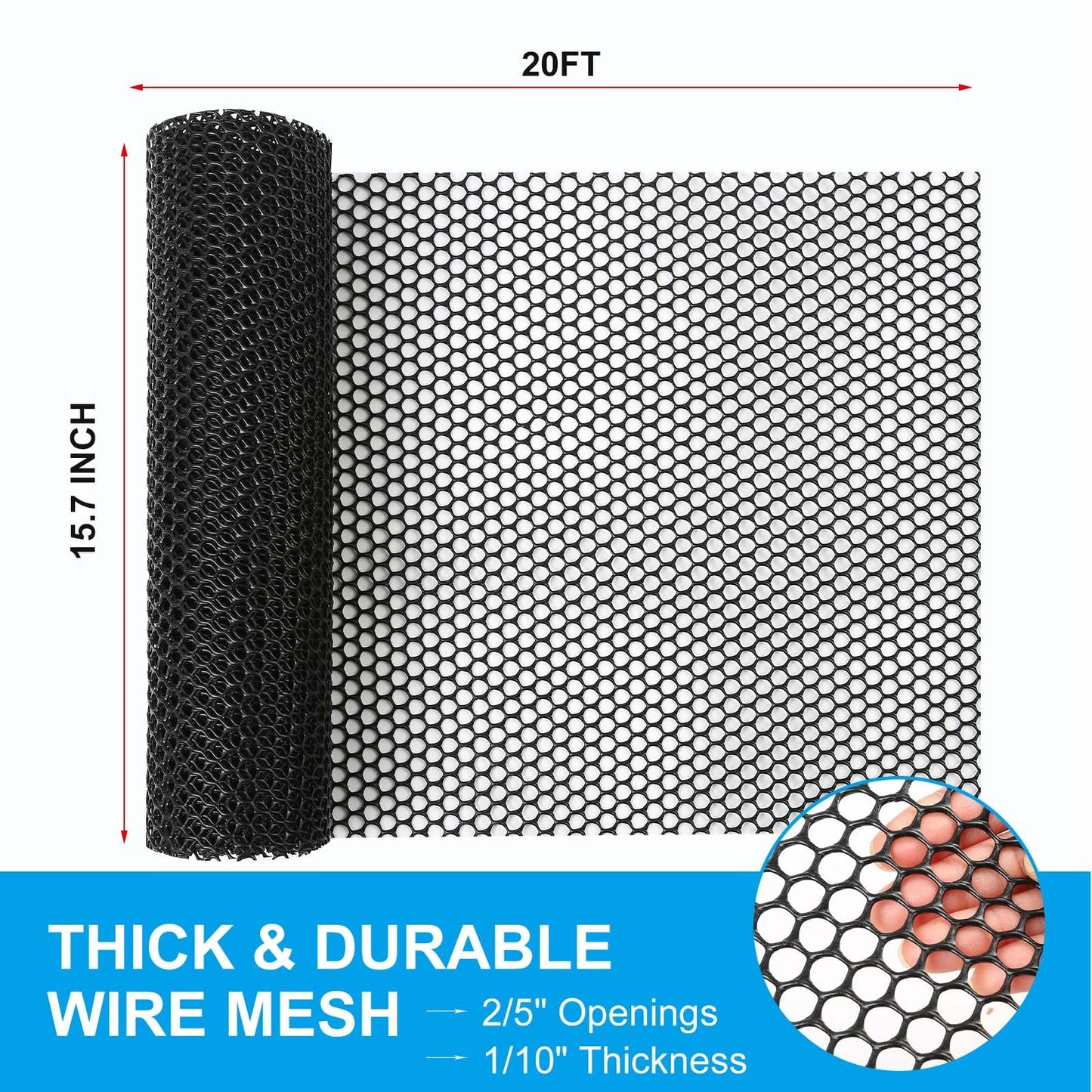 Heavy Duty Rigid Plastic Wire Mesh Fence by SlopHaul - Large Roll 15.7" x 20ft, Black - Reusable, Easy Cut, Sturdy Chicken Wire, Garden Divider Net, Pet Run - The All-in-One Fence and Netting Solution