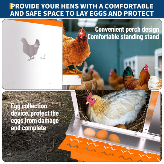 Garvee Chicken Nesting Box with Removable Tray, 8 Compartment Nesting Boxes for Chickens, Easy to Clean and Install, Chicken Laying Boxes for Chicken Coop to Protect Eggs, Orange