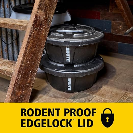 Rubbermaid Commercial Products BRUTE 6-Gallon Feed Storage Container with Rodent-Proof EDGELOCK Lid, RigidCell Construction, Stackable & Nestable, Made in USA