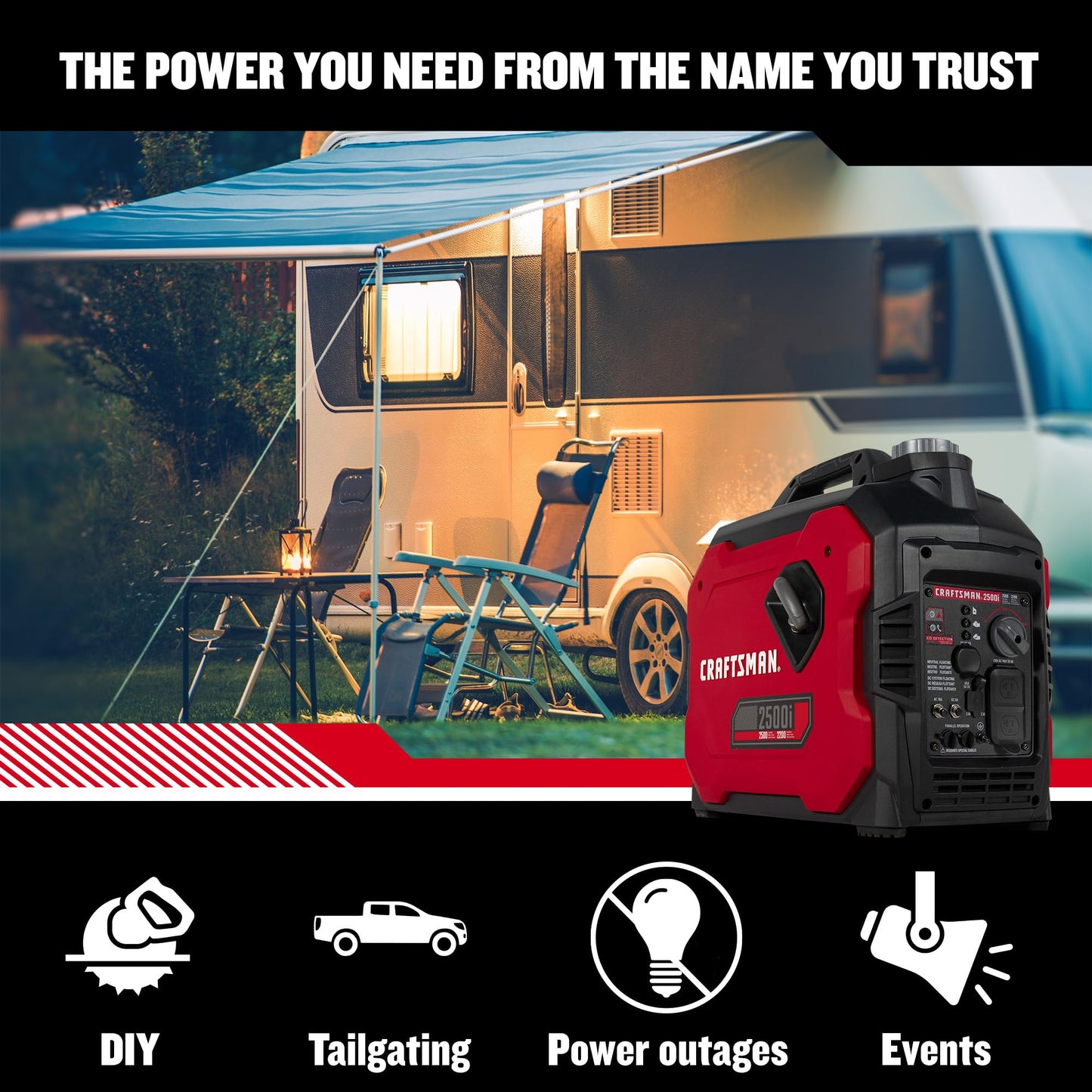 Craftsman C0010250 2,500-Watt Gas Portable Generator - Reliable Power for Outdoor Activities - Quiet Operation - Lightweight and Compact Design - Powered by Generac - 50 State/CARB Compliant