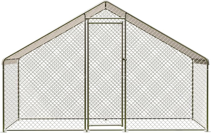 Large Metal Chicken Coop Run, 9.8L x 6.5W x 6.5HFT Chicken Runs for Yard with Cover and Waterproof and Anti-Ultraviolet, Spire Roof Metal Chicken Coop with Lock for Backyard, Duck, Rabbit