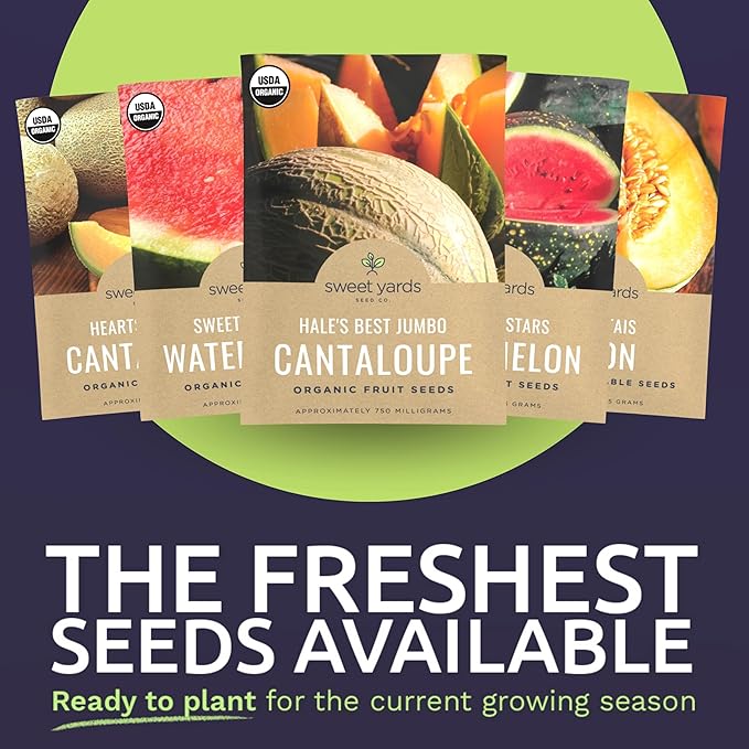 Organic Melon Seeds Variety Pack - 10 Individual Packs - 2025 Season - Sugar Baby, Charentais, Hearts of Gold and More! for Indoor & Outdoor Planting (Non-GMO, Certified Organic)