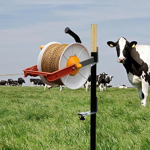 3:1 Geared Reel Prewound Polywire, Electric Fence Wire Reel, with Auxiliary Winding Handle, Plus 1 Free 8 inch Insulgrip, Suitable for Building Farm Electric Fences