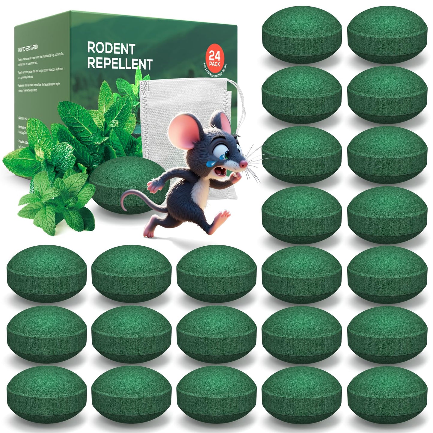 24 Pack Mouse Rodent Repellent, Natural Peppermint Oil, Mice, Rat, Squirrel, Pest Control, Rodent Repellent for Indoor Outdoor Use(Light Green)