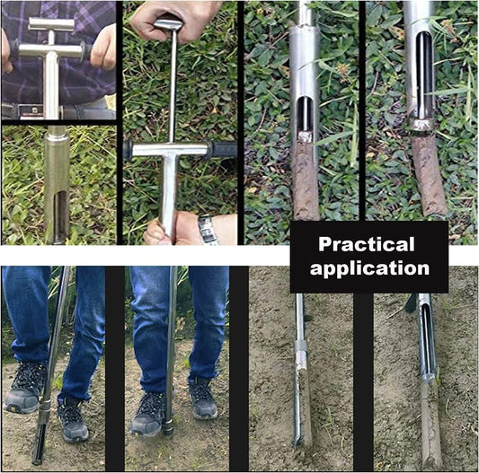 INTBUYING 40’’ Soil Sampler Probe Soil Test Probe with 8’’Sample Ejector and Foot Pedal T Rubber Handle Stainless Steel 1.5inch Dia for Soil Sampling Lawn Garden Farm