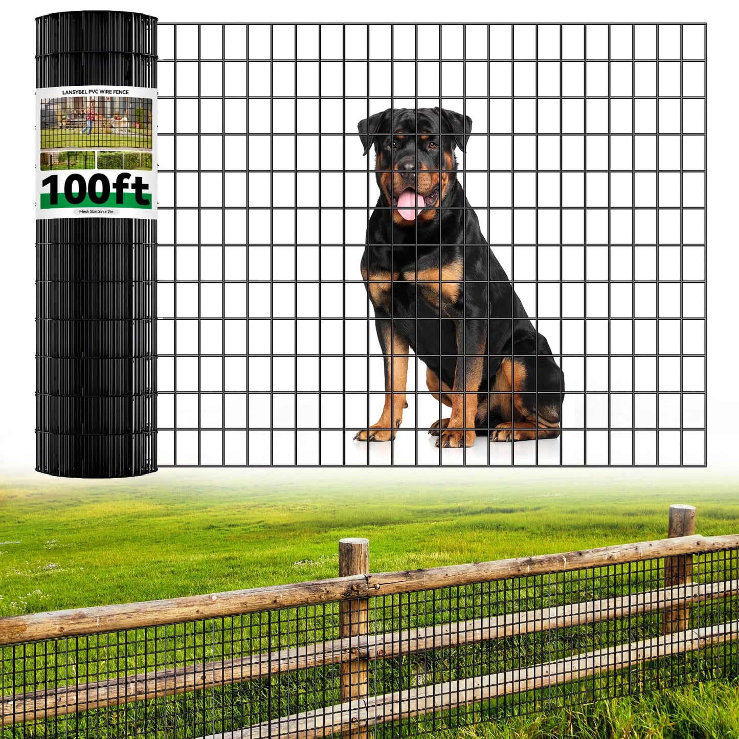 Welded Wire Fence, 100ft(L) x 4ft(H) PVC Anti-Rust Coated Wire Mesh, 2 Inch x 3 Inch 16GA Garden Edging Border, Roll Metal Animal Barrier for Yard Vegetable Plant Protection Poultry Netting