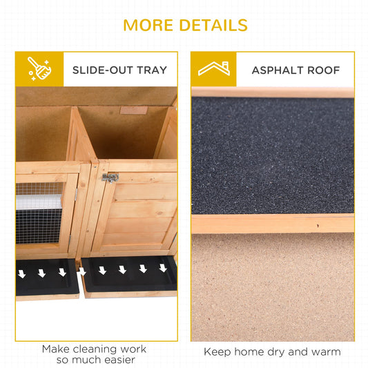 PawHut Wooden Rabbit Hutch Bunny Hutch Cage Guinea Pig with Waterproof Roof, No Leak Tray and Feeding Trough, Indoor/Outdoor, Natural