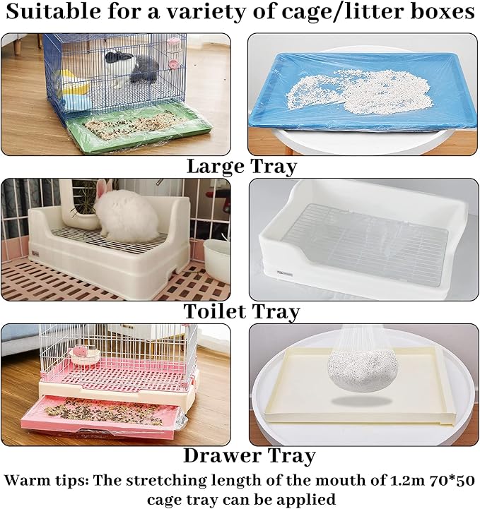 BNOSDM 50 PCS Disposable Rabbit Cage Liner Plastic Guinea Pig Cage Bedding Hamster Litter Pan Bags Universal Toilet Film for Bunny Chinchilla Ferret Hedgehog Small Animals (47")