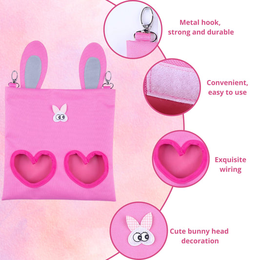 Hanging Rabbit Hay Feeder Bag with Chew Toys Set, Guinea Pig Hay Feeder, Bunny Feeders Holder Storage for Small Pets Bunnies Chinchilla Guinea Pigs Hamster Rats (Pink)