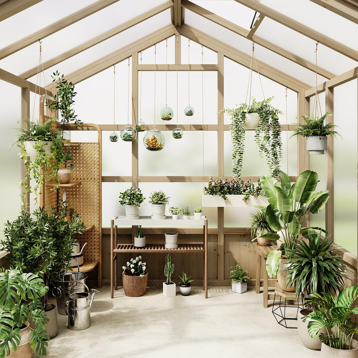 Wooden Greenhouse, 6x8FT Greenhouses with Lockable Door, Wood Frame & Adjustable Vent, Greenhouse with for Outdoor, Garden, Yard, Light Brown
