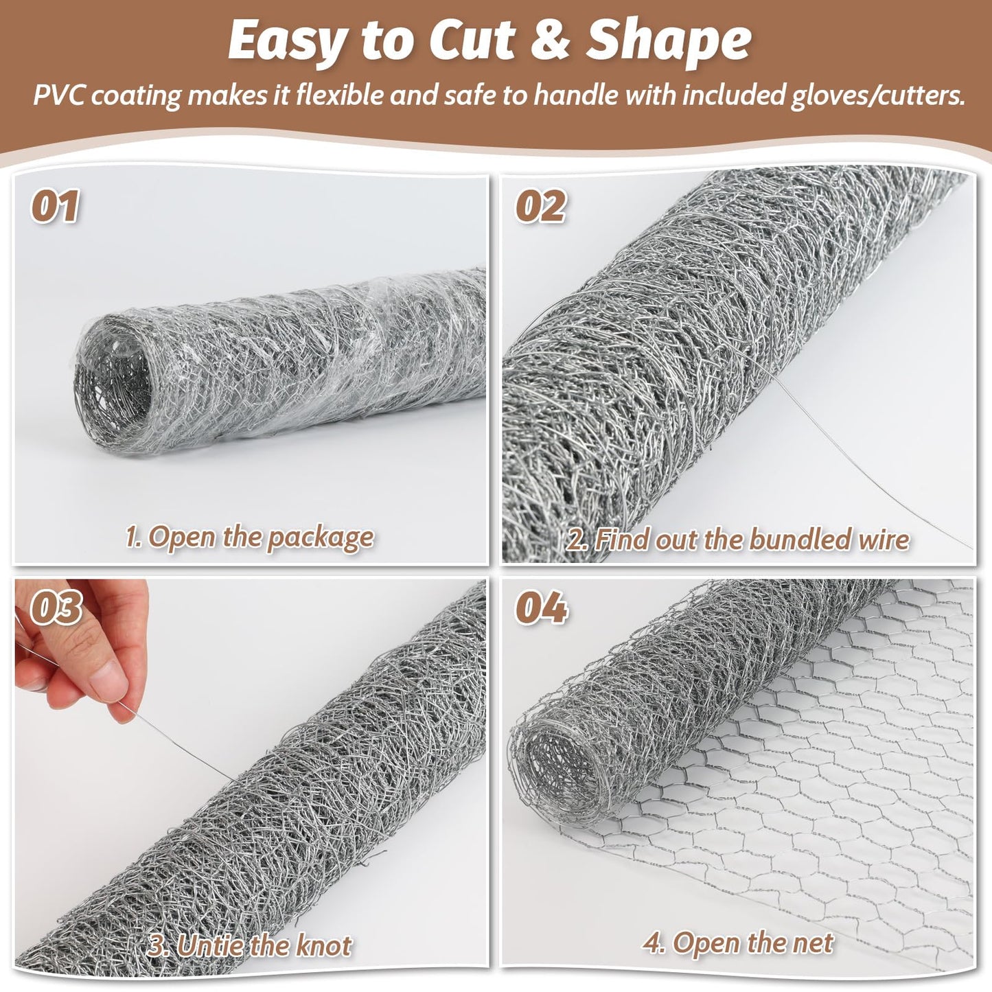Floral Chicken Wire for Craft, 15.7 Inch x 10 FT Lightweight Galvanized Hexagonal Chicken Wire Netting, Silver Chicken Wire Fence for Garden Poultry Chicken Wire Mesh with Gloves, Wire Ties, Plier