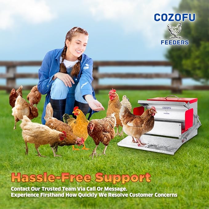 Feeders Automatic Chicken Feeder - Large Capacity for 6-12 Chickens, Lasts 10 Days (25lb Feed), Durable Galvanized Steel, Rat-Proof, No-Spill, Weatherproof Lid