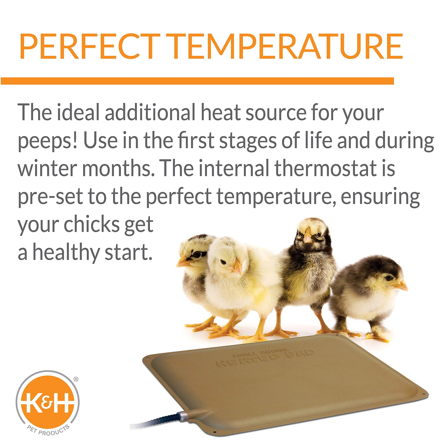 K&H Pet Products Thermo-Peep Heated Chicken Pad for Brooders and Chicken Coops, Warming Chick Nesting Pad Coop Accessory Mat, Heat Lamp Alternative, Safety Listed - Petite 9 X 12in Tan 20W
