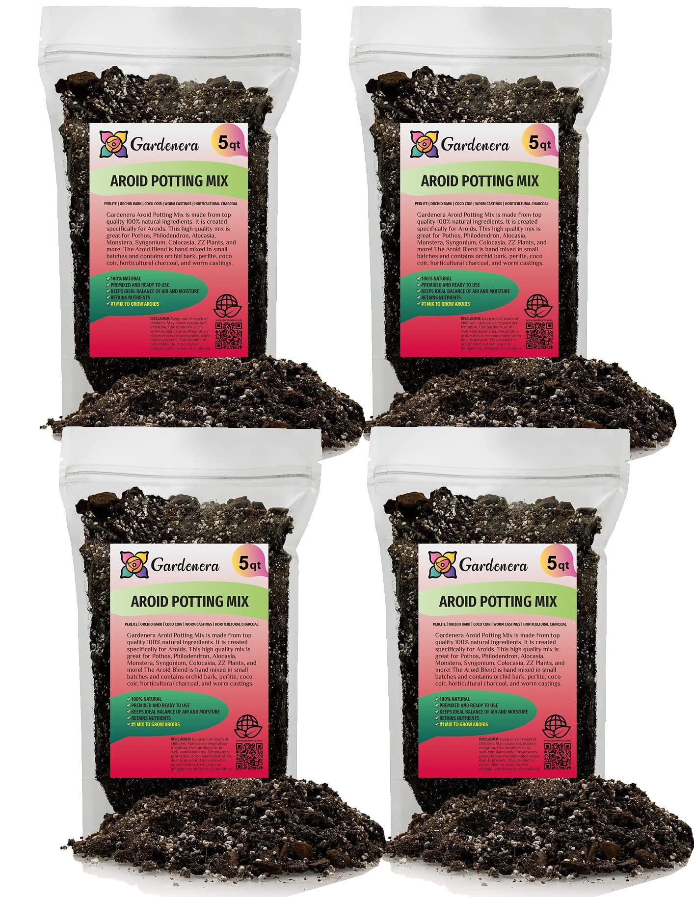Premium Aroid Potting Mix - 20 Quart - Soil Free Blend for Aroids - Growing Medium for House Plants by Gardenera - (4 Bags of 5 Quart)