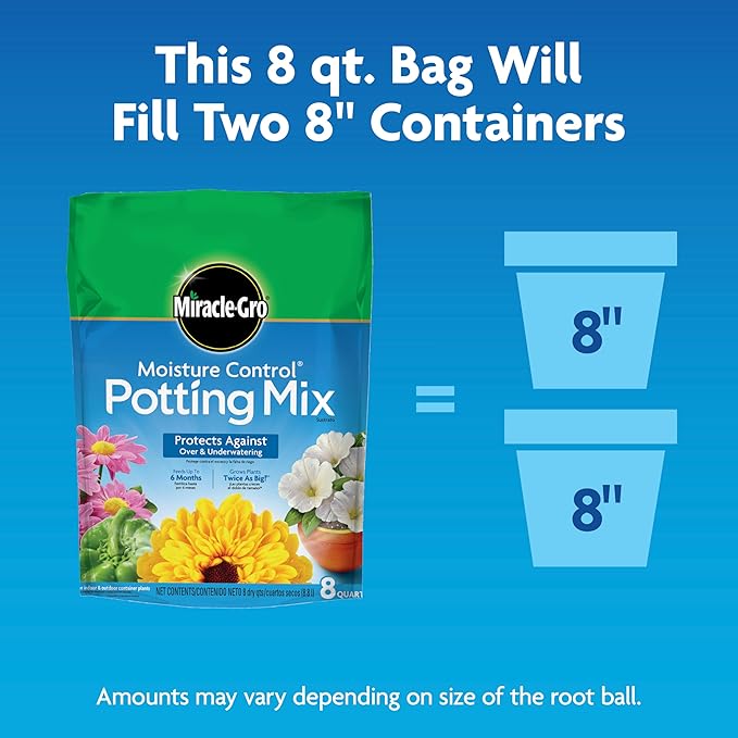 Miracle-Gro Moisture Control Potting Mix, For Container Plants, Protects against Over- and Under-Watering, 8 qt., 2-Pack