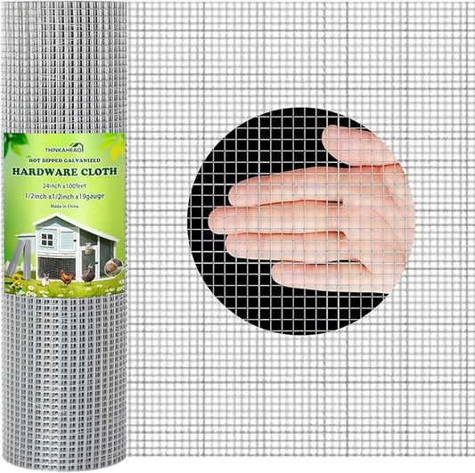 Thinkahead Hardware Cloth 1/2 inch 24 X 100 ft 19 Gauge, Galvanized Wire Mesh Roll, Welded Wire Fencing, Hardware Cloth for Chicken Coop Wire, Rabbit Cage Wire