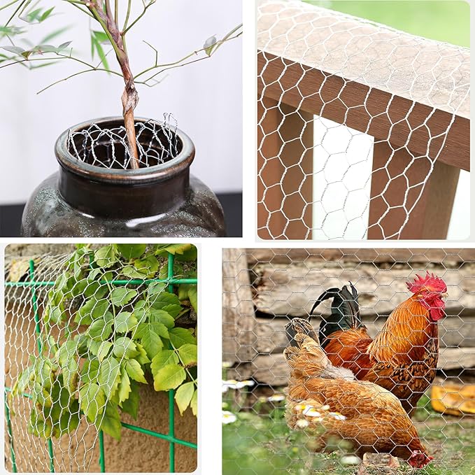 Chicken Wire for Crafts, Wire Netting Hexagonal Garden Poultry Chicken Wire Netting, Pet/Rabbit/Chicken Wire Fencing,0.8inch Hexagonal Galvanized PVC Coated Mesh Fence (Silver, 15.7"x236")